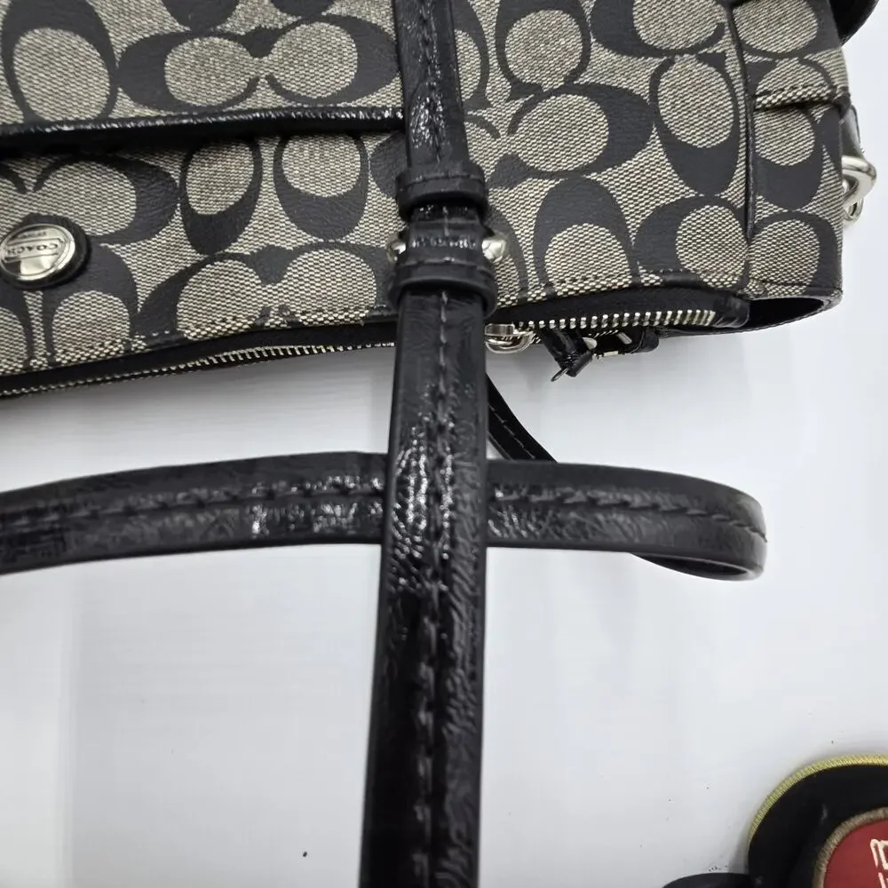 COACH Peyton Black Logo Coated‎ Travel Tote Baby Diaper Bag F25741 Pockets GUC